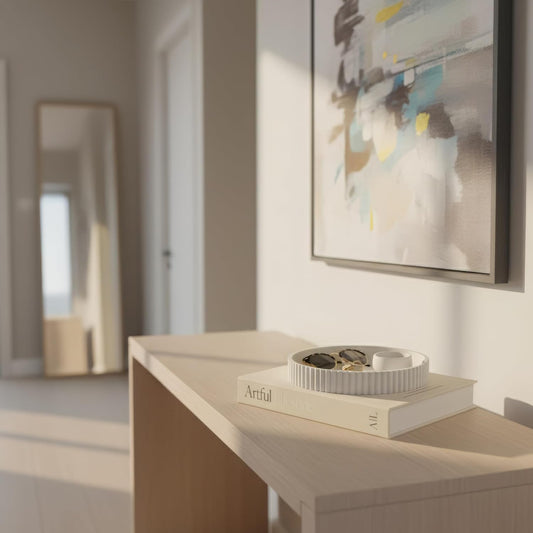 Decorative Concrete Tray & Book Decor Set - Scalloped Tray & Linen Box Enhance Your Coffee Table or Bookshelf Decor - Stylish Home Decoration for Your Living or Dining Room & as a Housewarming Gift