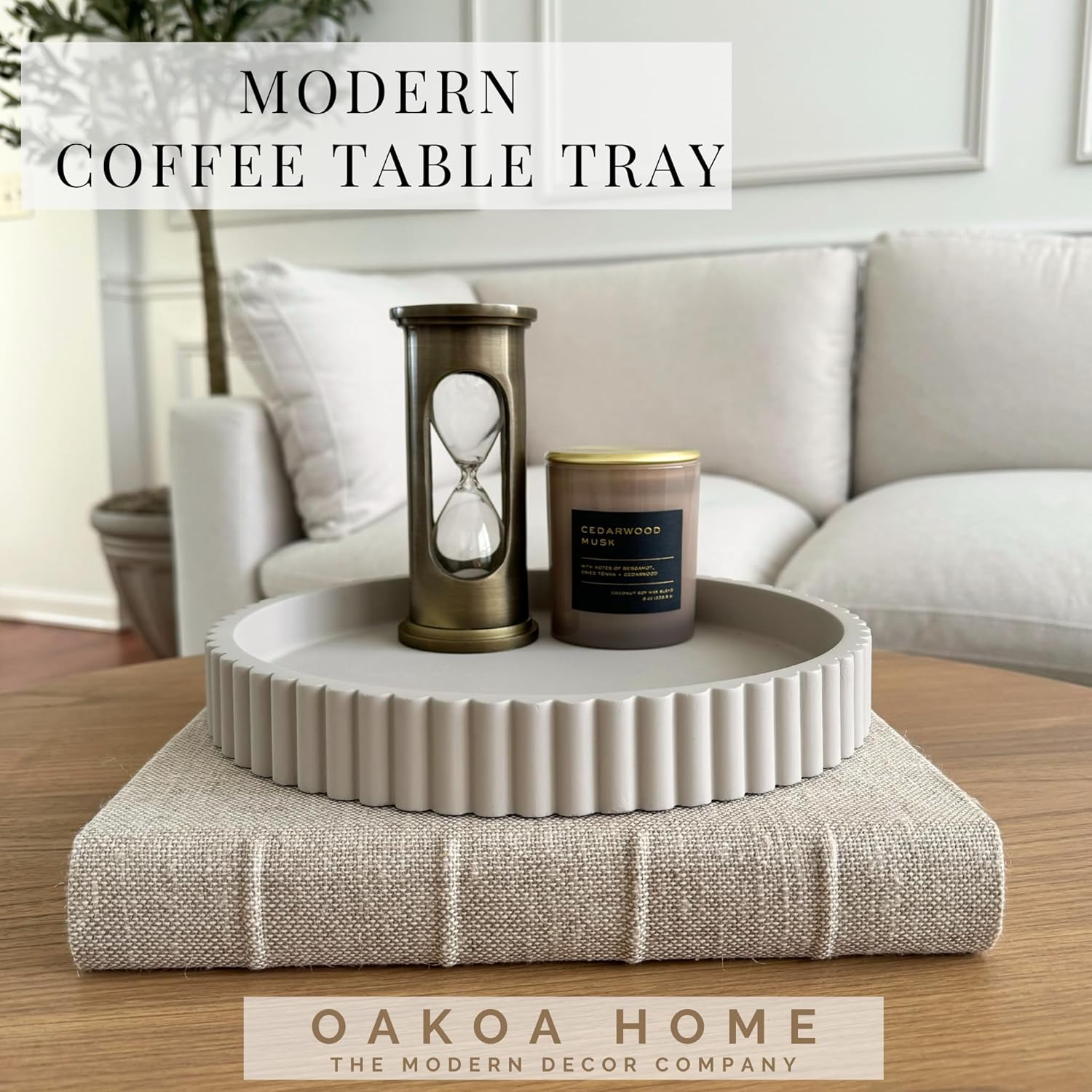 OAKOA Round Decorative Tray for Coffee Table Decor - Concrete Round Tray Home Decor - Bandejas Decorativas - Circle Coffee Table Centerpiece